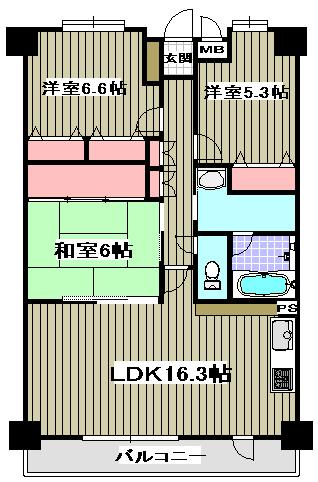 Floor plan. 3LDK, Price 17,900,000 yen, Occupied area 77.77 sq m , Balcony area 10.22 sq m