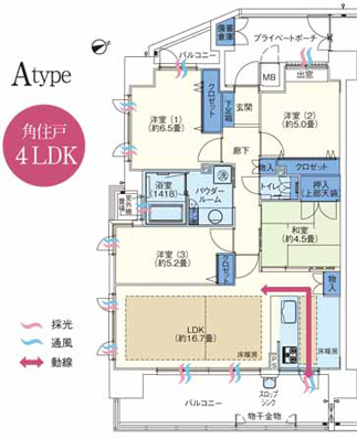 Other.  ■ A type 4LDK Occupied area / 82.77 sq m  Balcony area / 17.78 sq m  Private porch area / 8.57 sq m  Stockpile warehouse area / 0.77 sq m