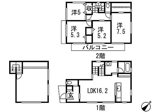 Floor plan. 28,300,000 yen, 4LDK, Land area 89.91 sq m , Building area 107.64 sq m 4LDK