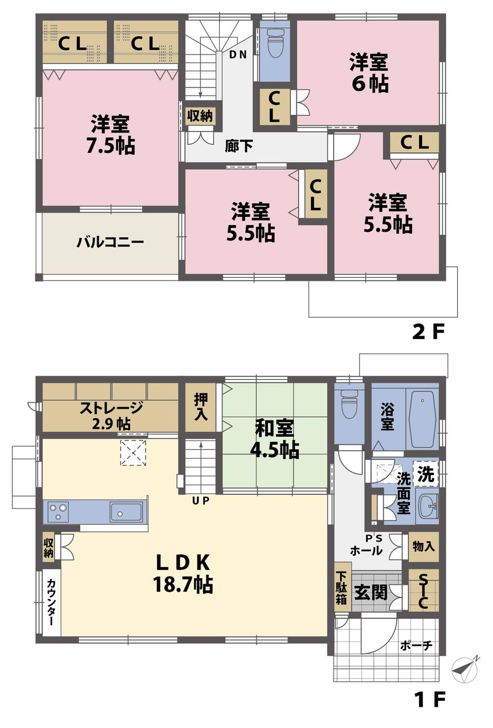 Floor plan. (No.2), Price 34,980,000 yen, 5LDK, Land area 149.26 sq m , Building area 116.15 sq m