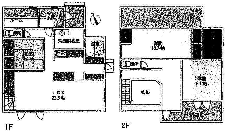 Floor plan. 35,800,000 yen, 3LDK, Land area 167.59 sq m , Building area 129.68 sq m 1F 23.5LDK 4.6 Japanese-style room toilet 2F 10.7 Hiroshi 8.1 Hiroshi toilet
