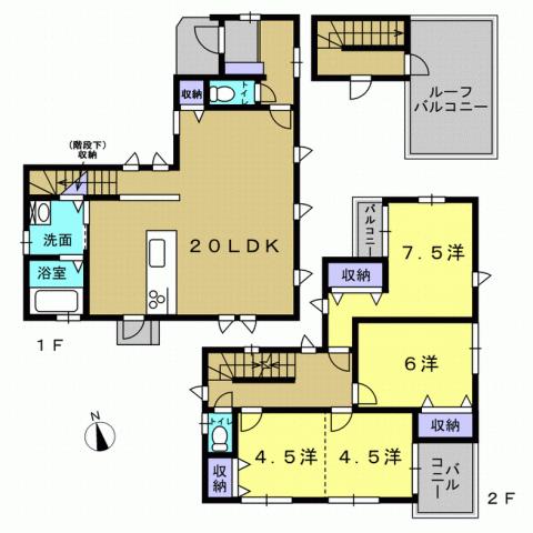Floor plan. 34,800,000 yen, 4LDK, Land area 105.43 sq m , Building area 107.64 sq m 4LDK