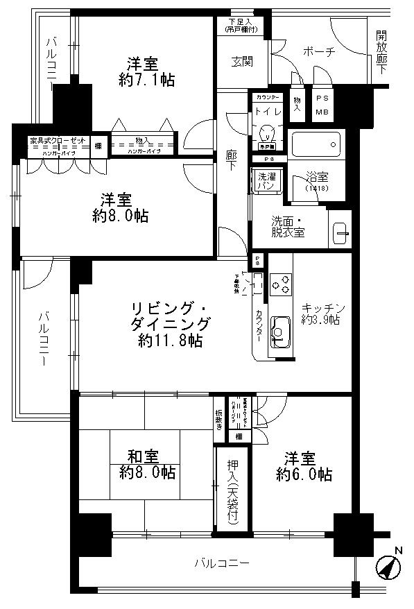 Floor plan. 4LDK, Price 21.9 million yen, Occupied area 95.71 sq m , Balcony area 18.94 sq m
