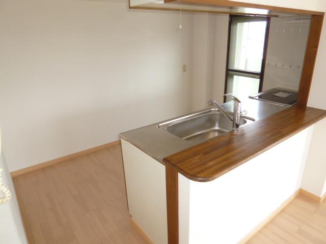 Kitchen. Bright face-to-face system Kitchen, There is a doorway to the balcony