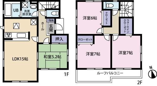 Floor plan. 26,300,000 yen, 4LDK, Land area 188.19 sq m , Building area 96.9 sq m LDK15 Pledgeese-style room 5.25 quires, Hiroshi 7 Pledge, Hiroshi 7 Pledge, Hiroshi 6 Pledge