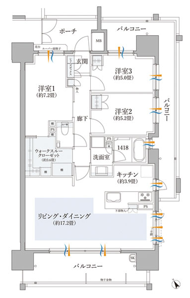 J type Menu plan 6 3LDK + WTC (walk-through closet) Price / 37,615,233 yen ~ 43,066,662 yen occupied area / 85.31 sq m  Balcony area / 32.15 sq m porch area / 6.60 sq m