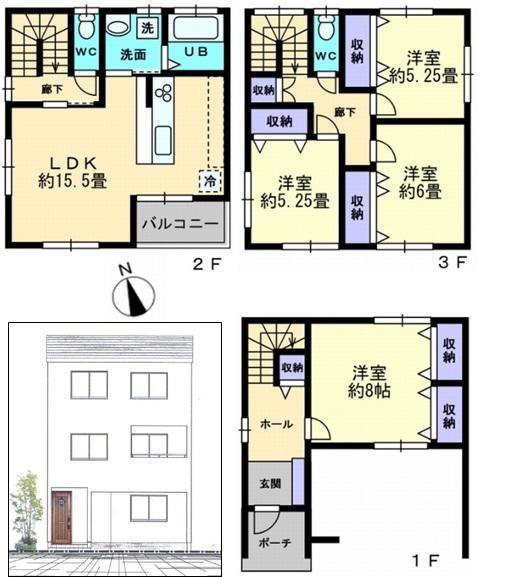Floor plan. 34,800,000 yen, 4LDK, Land area 74.46 sq m , Is a floor plan of the building area 122.13 sq m 4LDK