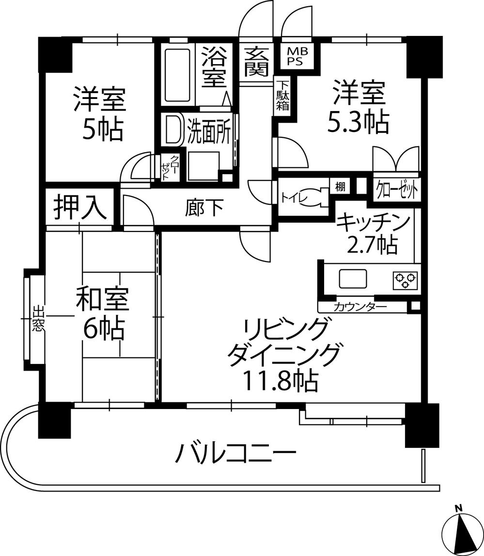 Floor plan. 3LDK, Price 13,900,000 yen, Occupied area 66.37 sq m , Balcony area 17.2 sq m
