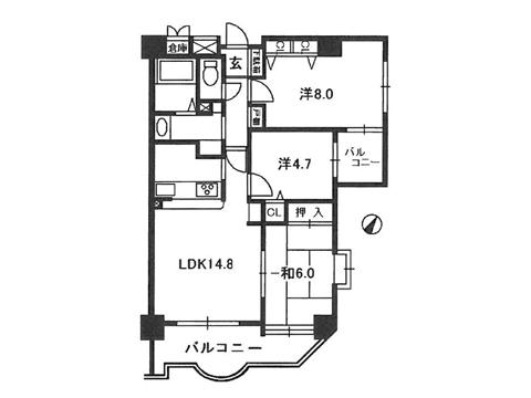 Floor plan. 3LDK, Price 16.8 million yen, Occupied area 74.32 sq m , Balcony area 14.18 sq m