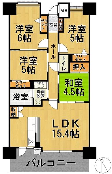 Floor plan. 3LDK + S (storeroom), Price 22,300,000 yen, Occupied area 76.19 sq m , Balcony area 12.4 sq m