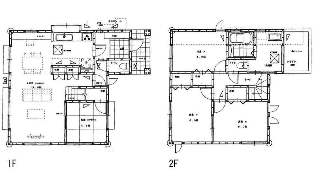 Floor plan. 22,800,000 yen, 4LDK, Land area 139.4 sq m , Building area 99.31 sq m 1F 19.5LDK 4.5 sum 2F 6 Hiroshi 6 Hiroshi 6 Hiroshi toilet Wash bathroom