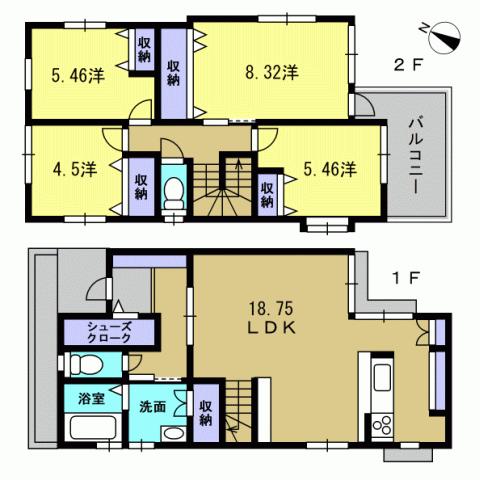Floor plan. 32,400,000 yen, 4LDK, Land area 127.32 sq m , Building area 105.98 sq m 4LDK