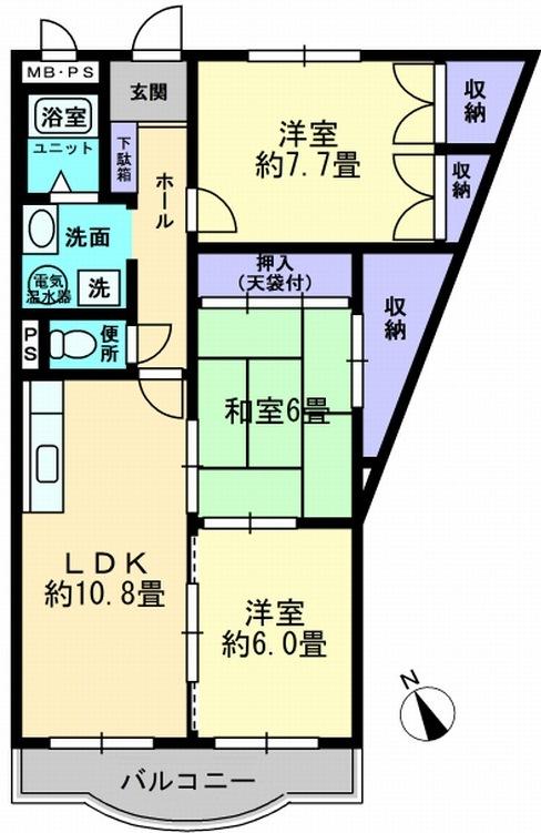 Floor plan. 3LDK, Price 6.8 million yen, Occupied area 76.76 sq m , Is a floor plan of the balcony area 6.82 sq m 3LDK