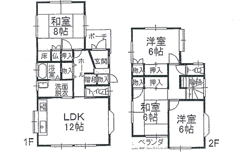 Floor plan. 12 million yen, 4LDK, Land area 119.88 sq m , Building area 95.22 sq m 1F  12LDK  8 sum 2F  6 Hiroshi  6 Hiroshi  6 sum  toilet