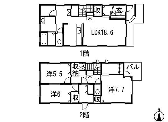 Floor plan. 34,800,000 yen, 3LDK + S (storeroom), Land area 90.95 sq m , Building area 100.6 sq m 3LDK + S