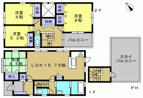 Floor plan. 30,800,000 yen, 4LDK, Land area 134.15 sq m , Building area 107.09 sq m 4LDK