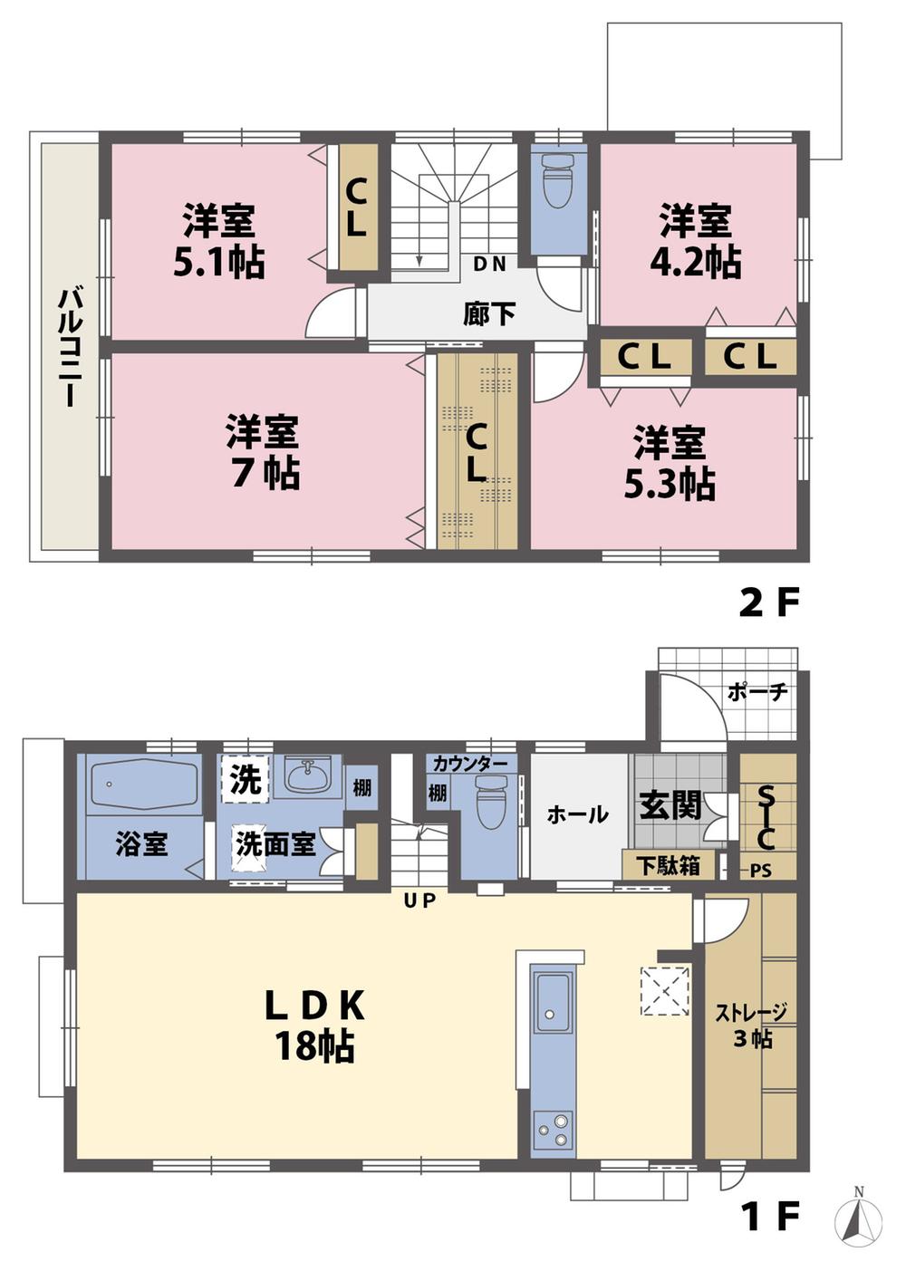 Floor plan. (No.2), Price 31,980,000 yen, 4LDK, Land area 117.87 sq m , Building area 99.63 sq m