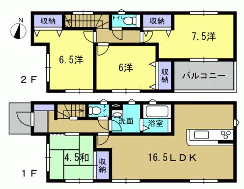 Floor plan. 25,500,000 yen, 4LDK, Land area 128.12 sq m , Building area 96.07 sq m 4LDK