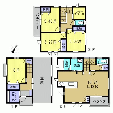 Floor plan. 39,300,000 yen, 4LDK + S (storeroom), Land area 73.61 sq m , Building area 118.66 sq m 4LDK