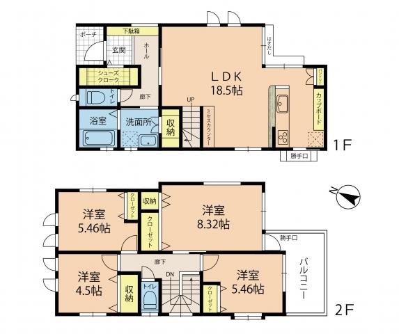 Floor plan. 32,400,000 yen, 4LDK, Land area 127.32 sq m , Building area 105.98 sq m