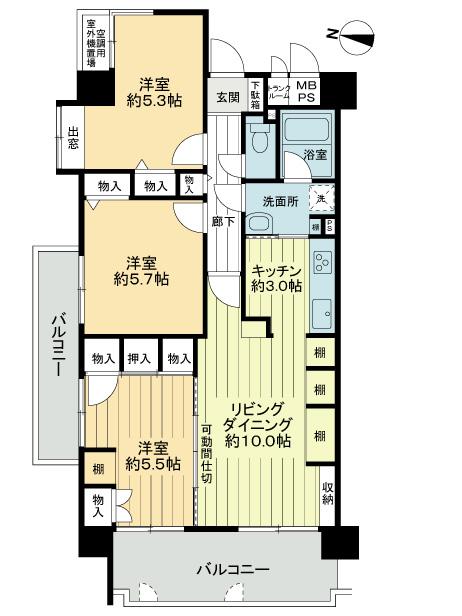 Floor plan. 3LDK, Price 7.8 million yen, Occupied area 73.35 sq m , Balcony area 14.99 sq m floor plan