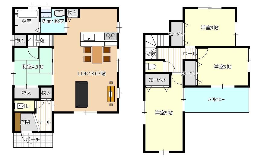 Floor plan. 22,980,000 yen, 4LDK, Land area 154.36 sq m , Building area 110.54 sq m 18 quires more living is bright, Storage is also plenty of