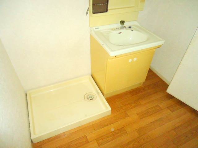 Washroom. Washing machine also put in a room