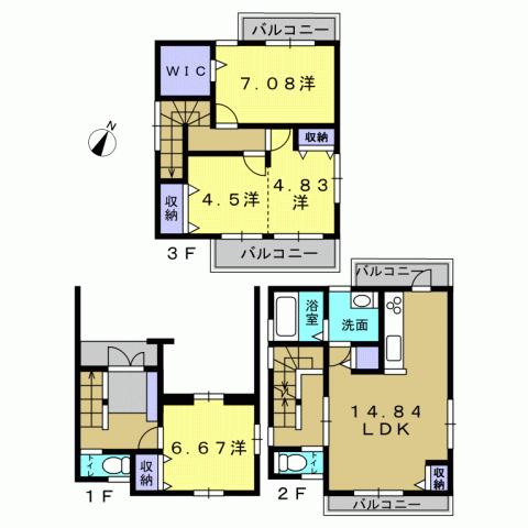 Floor plan. 38,500,000 yen, 4LDK, Land area 68.21 sq m , Building area 117.59 sq m 4LDK