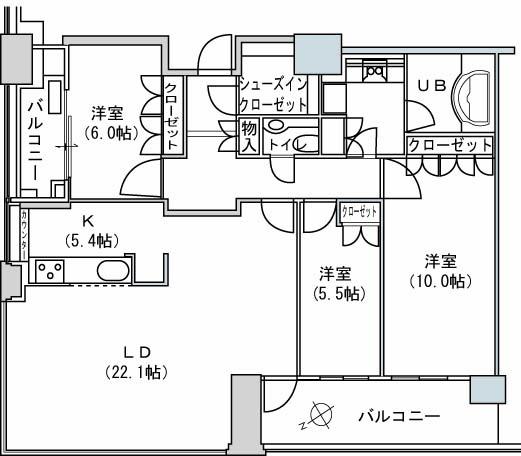 Floor plan. 3LDK, Price 65 million yen, The area occupied 109.8 sq m , Balcony area 17.23 sq m