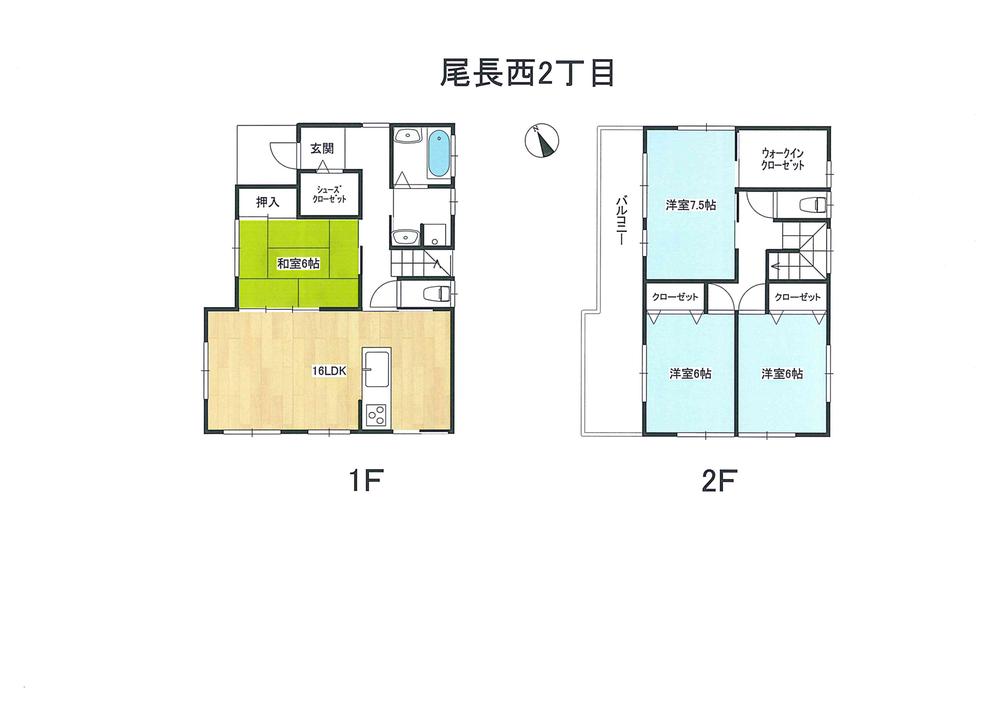 Floor plan. 31,800,000 yen, 4LDK + S (storeroom), Land area 155.77 sq m , Building area 107.64 sq m 1F  16LDK  6 sum Wash bathroom 2F   6 Hiroshi  6 Hiroshi  7.5 Hiroshi  WCL