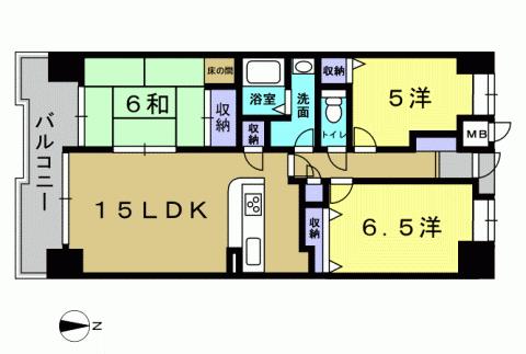 Floor plan. 3LDK, Price 16.5 million yen, Footprint 74.3 sq m , Balcony area 9.64 sq m 3LDK