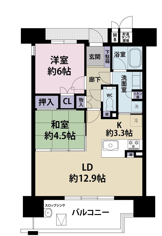 Floor plan. 2LDK, Price 28 million yen, Footprint 60.7 sq m , Balcony area 12.05 sq m