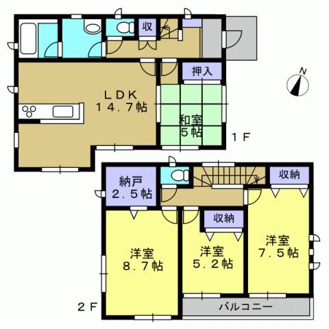 Floor plan. 26,800,000 yen, 4LDK, Land area 149.89 sq m , Building area 97.19 sq m 4LDK