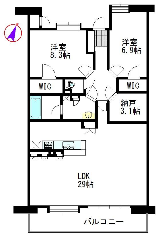 Floor plan. 2LDK + S (storeroom), Price 35,800,000 yen, Occupied area 97.75 sq m , Balcony area 15.4 sq m floor plan