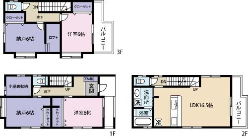 Floor plan. 38,500,000 yen, 2LDK + S (storeroom), Land area 85.42 sq m , Building area 105.15 sq m LDK16.5 Pledge, Hiroshi 6 Pledge, Hiroshi 6 Pledge