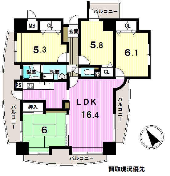 Floor plan. 4LDK, Price 25 million yen, Occupied area 82.59 sq m , Balcony area 18.37 sq m spacious 4LDK