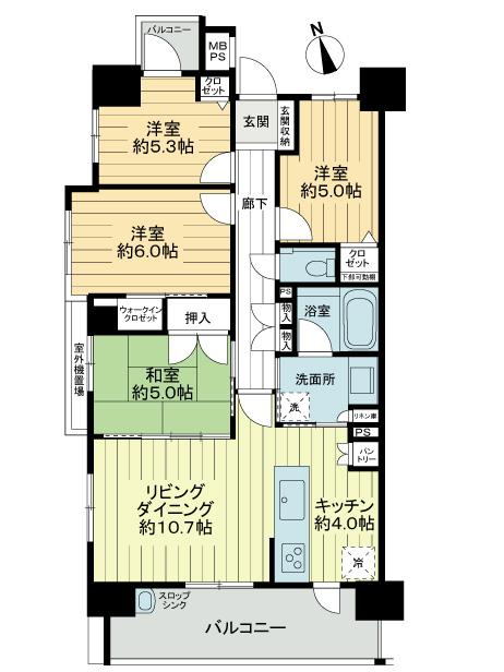 Floor plan. 4LDK, Price 39,800,000 yen, Footprint 80.4 sq m , Balcony area 13.37 sq m (2013 December shooting)