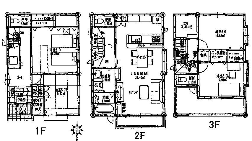 Floor plan. 42,800,000 yen, 3LDK + S (storeroom), Land area 94.26 sq m , Building area 112.61 sq m