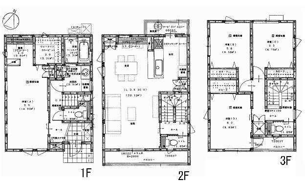 Floor plan. 43,600,000 yen, 4LDK, Land area 106.16 sq m , Building area 120.89 sq m is a lovely three-story. There is a toilet on each floor. On the first floor there is a study
