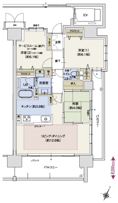 Floor: 3LDK (13 ~ 15th floor), 2LDK + S (2 ~ 12 floor), the occupied area: 73.71 sq m, Price: 42,640,000 yen