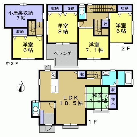Floor plan. 34,800,000 yen, 5LDK, Land area 196.53 sq m , Building area 108.66 sq m 5LDK