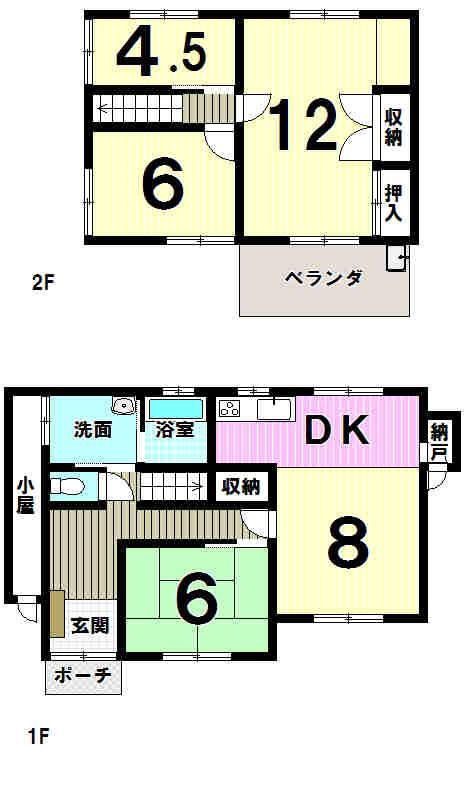 Floor plan. 19,800,000 yen, 6DK + S (storeroom), Land area 108.67 sq m , Building area 83.62 sq m