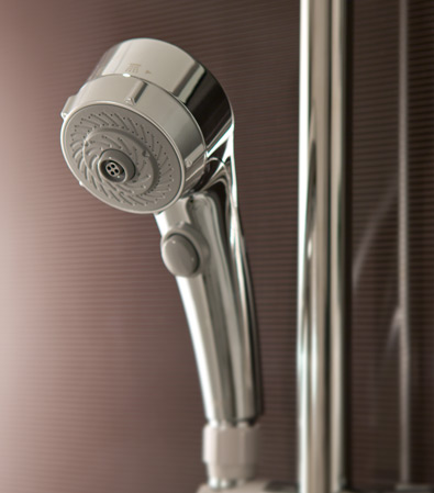 Bathing-wash room.  [Wonder beat click shower (metal-tone)] At hand can be switched of hot water out to stop and massage and spray in a Wonder beat click shower (metal-tone).