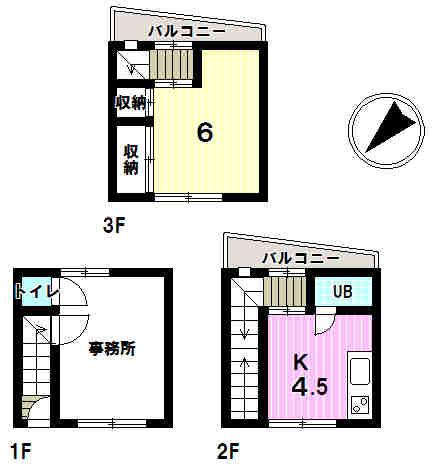 Floor plan. 7 million yen, 1K, Land area 17.98 sq m , Building area 42 sq m office (1F) and housing