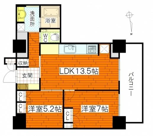 Floor plan. 2LDK, Price 24,800,000 yen, Occupied area 62.38 sq m , Balcony area 10.28 sq m