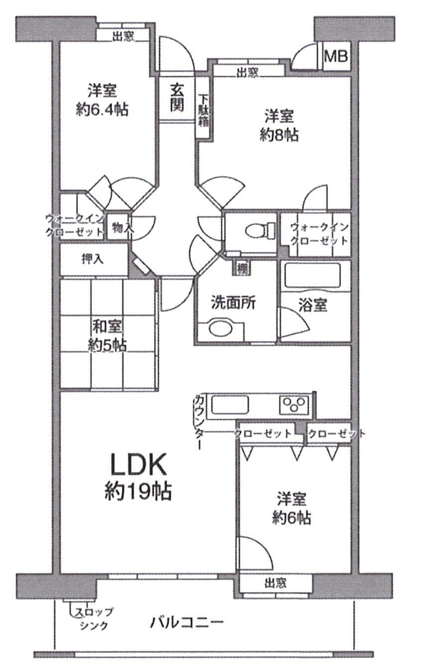 Floor plan. 4LDK, Price 28,400,000 yen, Occupied area 96.03 sq m , Balcony area 14.34 sq m rare 100 sq m standard apartment. Plane parking is free.