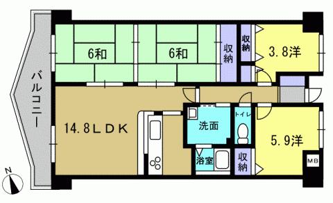 Floor plan. 4LDK, Price 17,900,000 yen, Footprint 79.3 sq m , Balcony area 9.25 sq m 4LDK