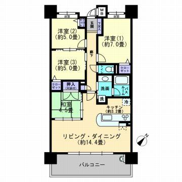 Floor plan. 4LDK, Price 28.8 million yen, Occupied area 81.55 sq m , Balcony area 14 sq m living ・ Dining is bright