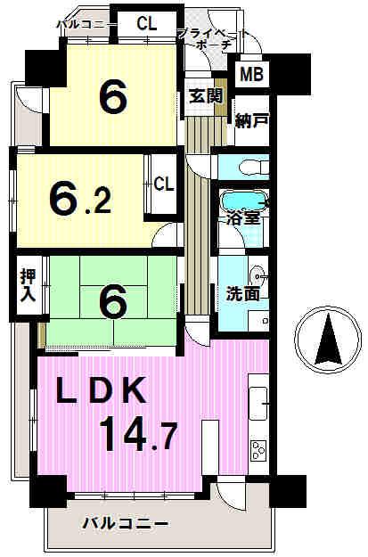 Floor plan. 3LDK + S (storeroom), Price 22,220,000 yen, Occupied area 75.51 sq m , Balcony area 10.84 sq m spacious 3SLDK