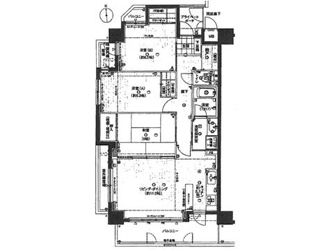Floor plan. 3LDK, Price 22,220,000 yen, Occupied area 75.51 sq m , Balcony area 10.84 sq m